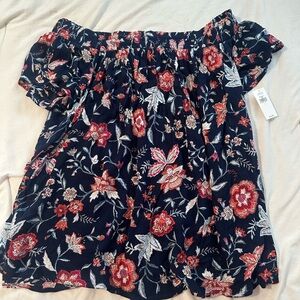 Old Navy Floral Off-Shoulder Blouse - Red and Blue